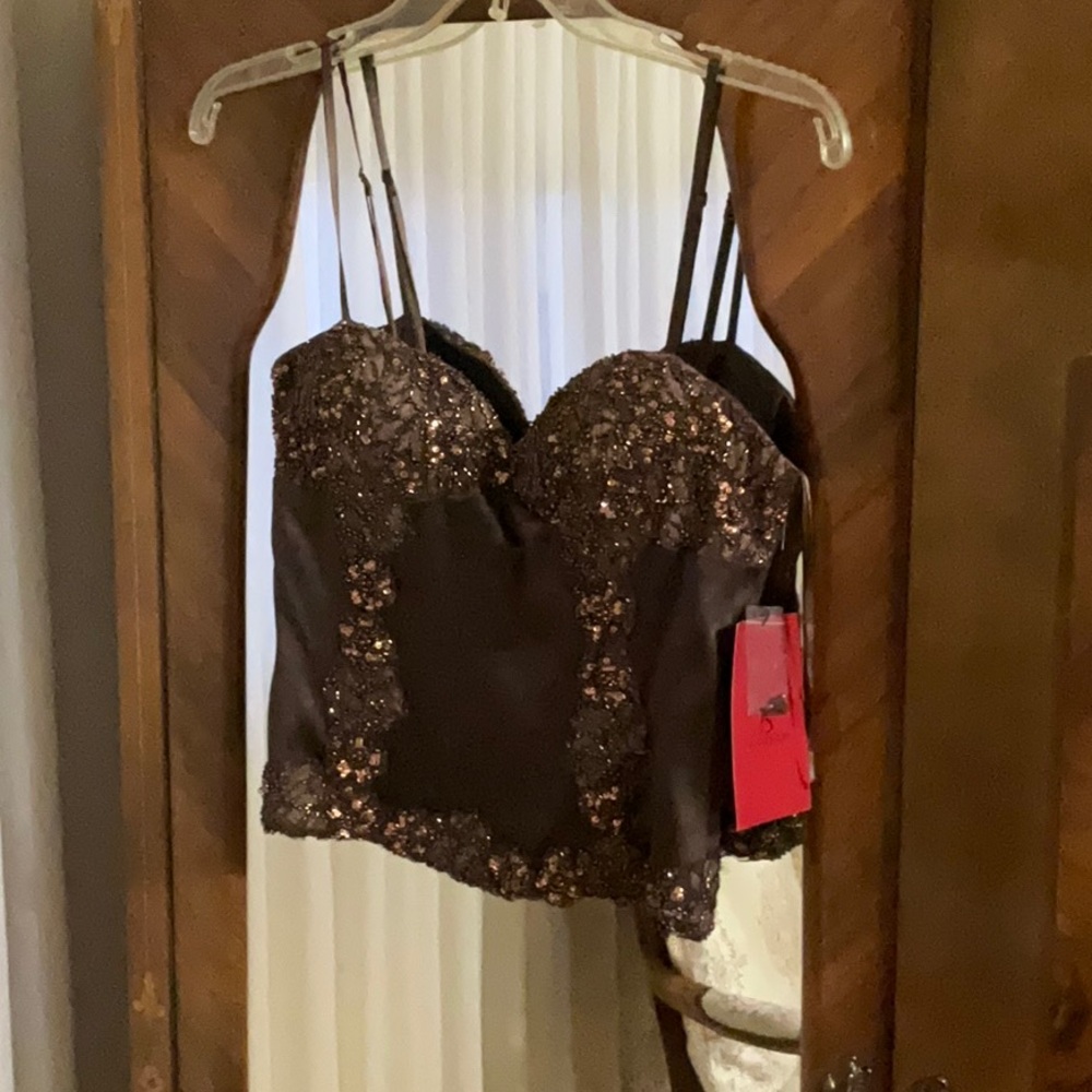 JS Collections Brown Chemise with Lace Details